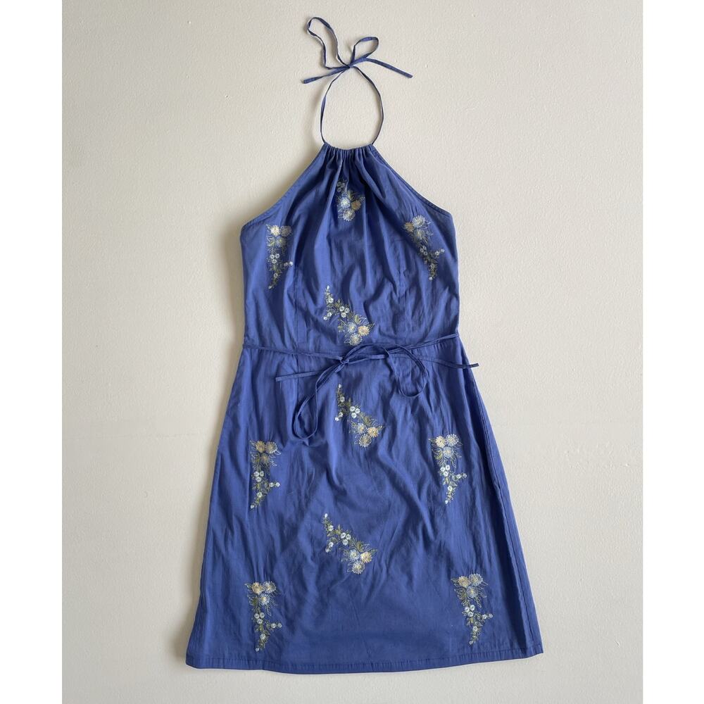 Vtg Y2K EXPRESS Periwinkle Floral Cotton Halter Wrap Dress / 5/6 / Hippie Boho